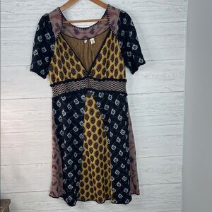 Anthropologie Moth Black and Yellow Midi Dress